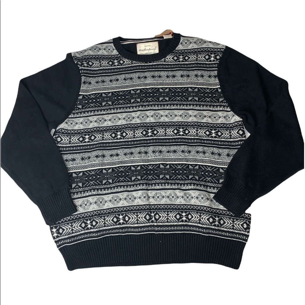 Weatherproof Vintage The Holiday Sweater Black Fair Isle NWT